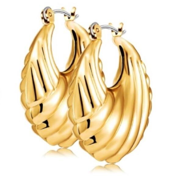 Gold Textured Hoop Earrings - Picture 1 of 1